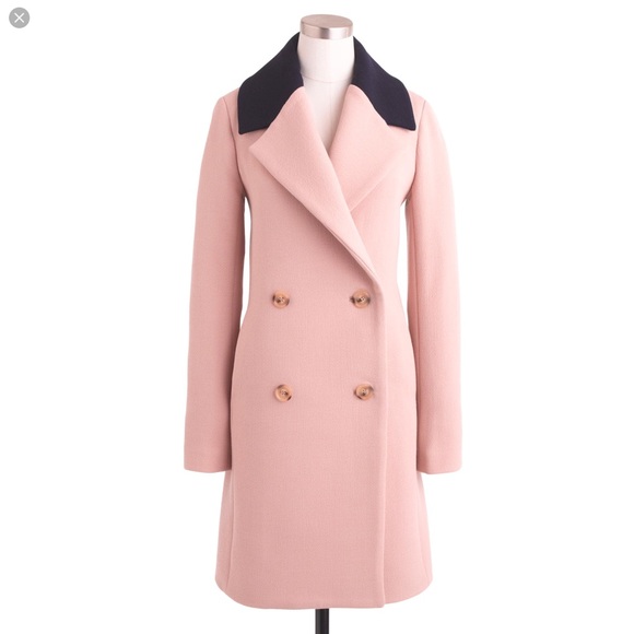 J. Crew Jackets & Blazers - J.Crew pink with navy contrast-collar wool topcoat